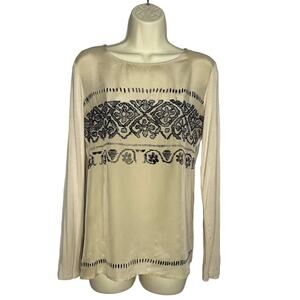 Weekend Max Mara Beige Embroidered Long Sleeve Blouse Lightweight Women's Small